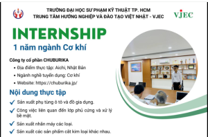 TUYỂN DỤNG INTERNSHIP 1 NĂM NGÀNH CƠ KHÍ CÓ HƯỞNG LƯƠNG TẠI NHẬT BẢN 2024